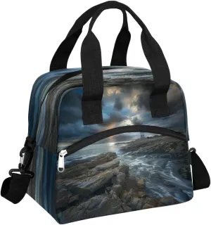 Insulated Reusable Lunch Bag for Women Men Seashore Lighthouse Large Lunch Box Adult with Adjustable Shoulder Strap, Leakproof Lunch Tote Bags for Work Office Travel Picnic