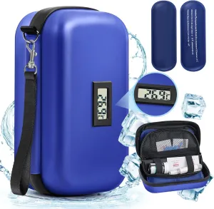 Insulin Cooler Travel Case TSA Approved, Medication Diabetic Cooler With Thermometer Temperature Display Refrigerated Medicine Organizer Bag for Travel With 2 Reusable Ice Pack