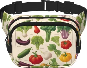 Introduction of various vegetables Print Belt bag Square Double Layer Waist Bag Unisex Fanny Pack Trendy travel waist bag