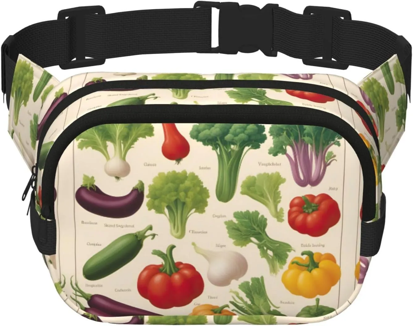 Introduction of various vegetables Print Belt bag Square Double Layer Waist Bag Unisex Fanny Pack Trendy travel waist bag