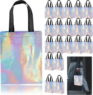 Iridescent Gift Bags with Handles, 20 pcs Non-woven Reusable Gift Bags Medium Size Goodie Bags, Birthday Gift Bags Glossy Party Favor Bags for Birthday, Wedding, Easter, Holiday Party, 8W x 4L x10H