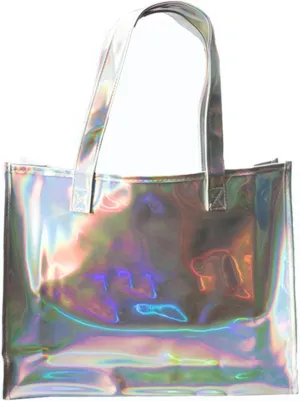 Iridescent Tote Bag Holographic PVC Handbag Waterproof Opaque Beach Bag Reusable for Shopping Vacation Travel Pool