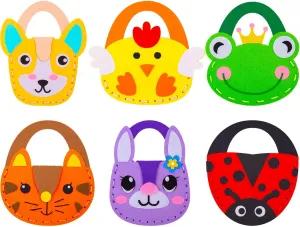 IROLEHOME 6 Pcs Farm Animals Sewing Kit for Kids DIY Arts & Crafts Kit, Make Your Own Easter Basket Animal Handbag for Beginners, Fine Motor Toys as Girls Boys Birthday Gifts Ages 5 6 7 8
