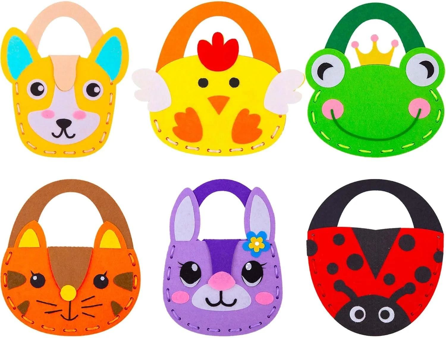 IROLEHOME 6 Pcs Farm Animals Sewing Kit for Kids DIY Arts & Crafts Kit, Make Your Own Easter Basket Animal Handbag for Beginners, Fine Motor Toys as Girls Boys Birthday Gifts Ages 5 6 7 8