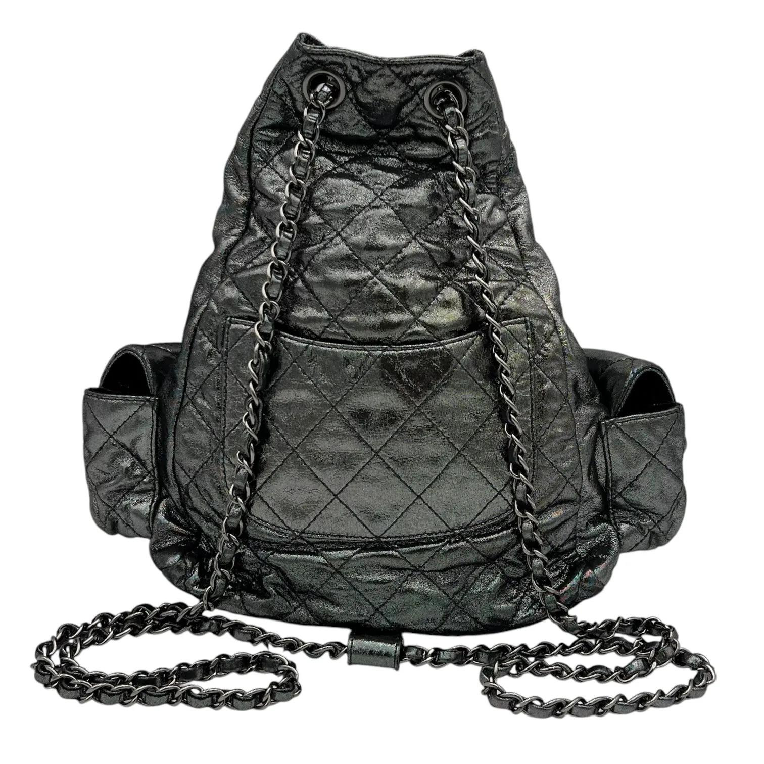 Is Back Silver Backpack in Iridescent Calfskin, Silver hardware