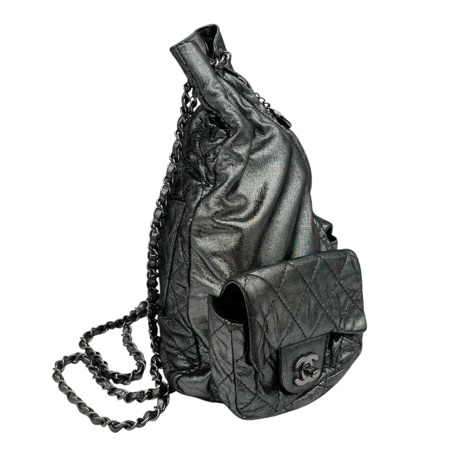 Is Back Silver Backpack in Iridescent Calfskin, Silver hardware