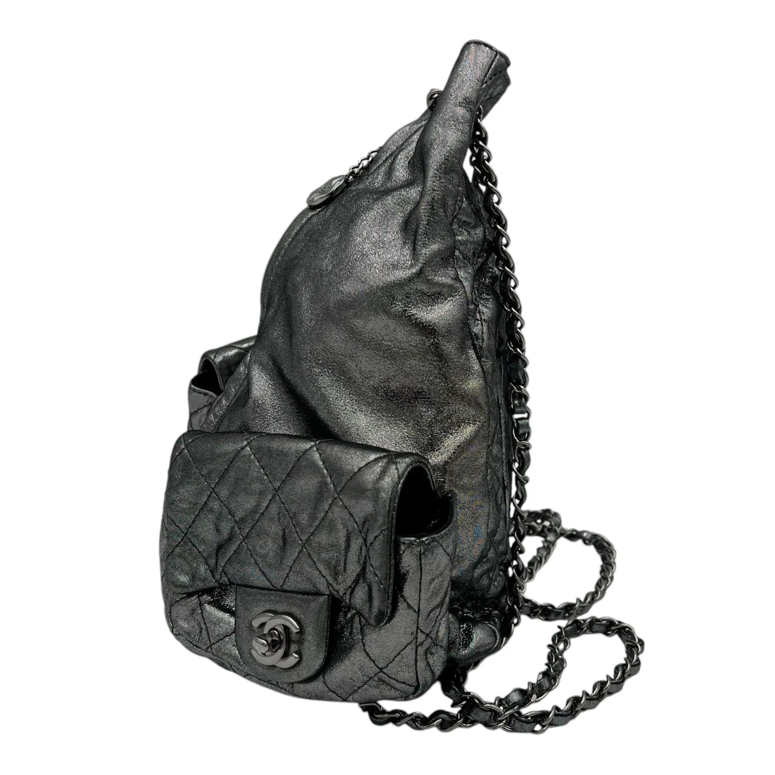 Is Back Silver Backpack in Iridescent Calfskin, Silver hardware