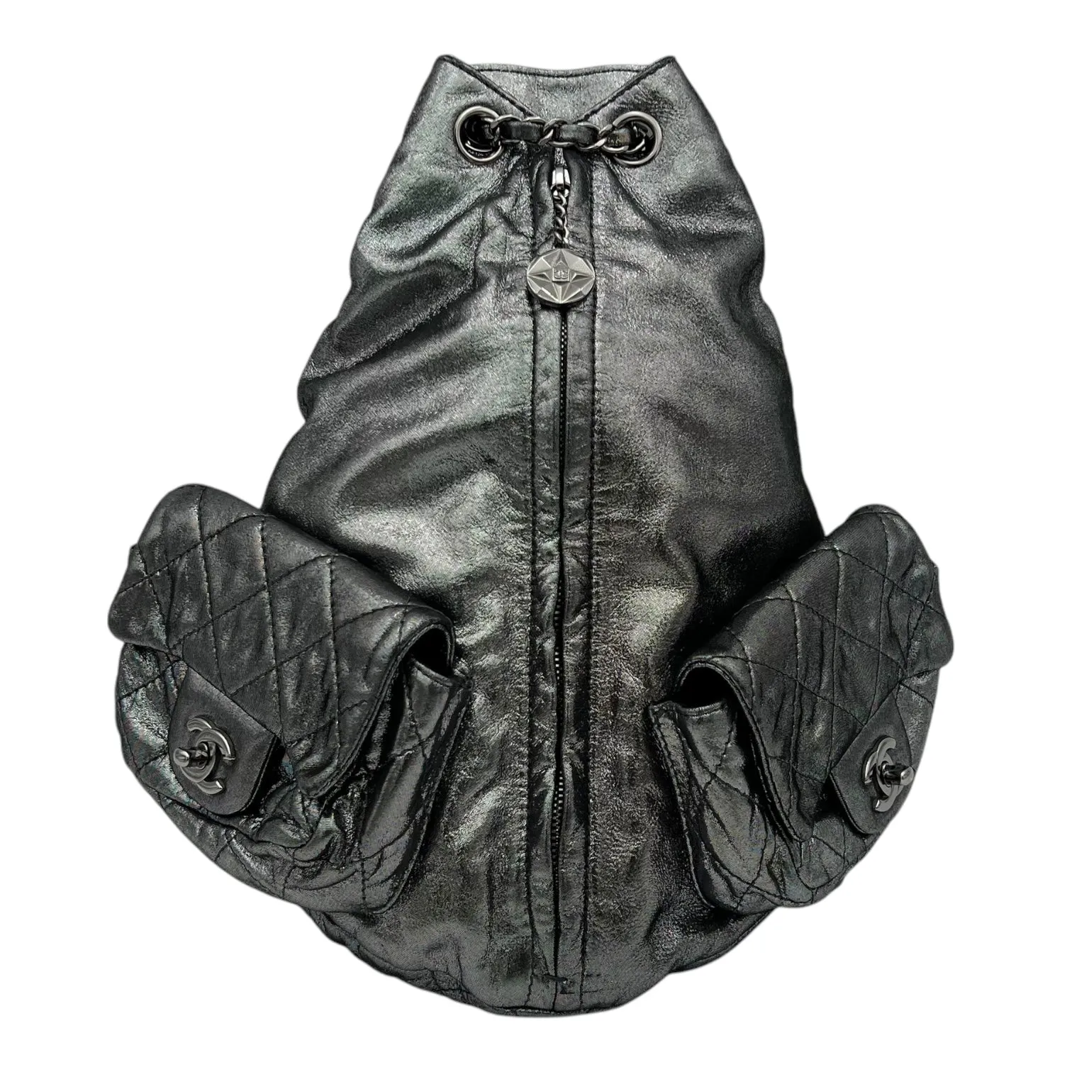 Is Back Silver Backpack in Iridescent Calfskin, Silver hardware