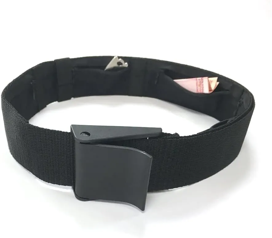 ISOP Travel Hidden Pocket Belt for Money | Security Cash Belt | Black Belt - Credit Cards Pocket | Safe Anti-Theft Wallet | Emergency Preparedness | Belts for Travel for Men or Women