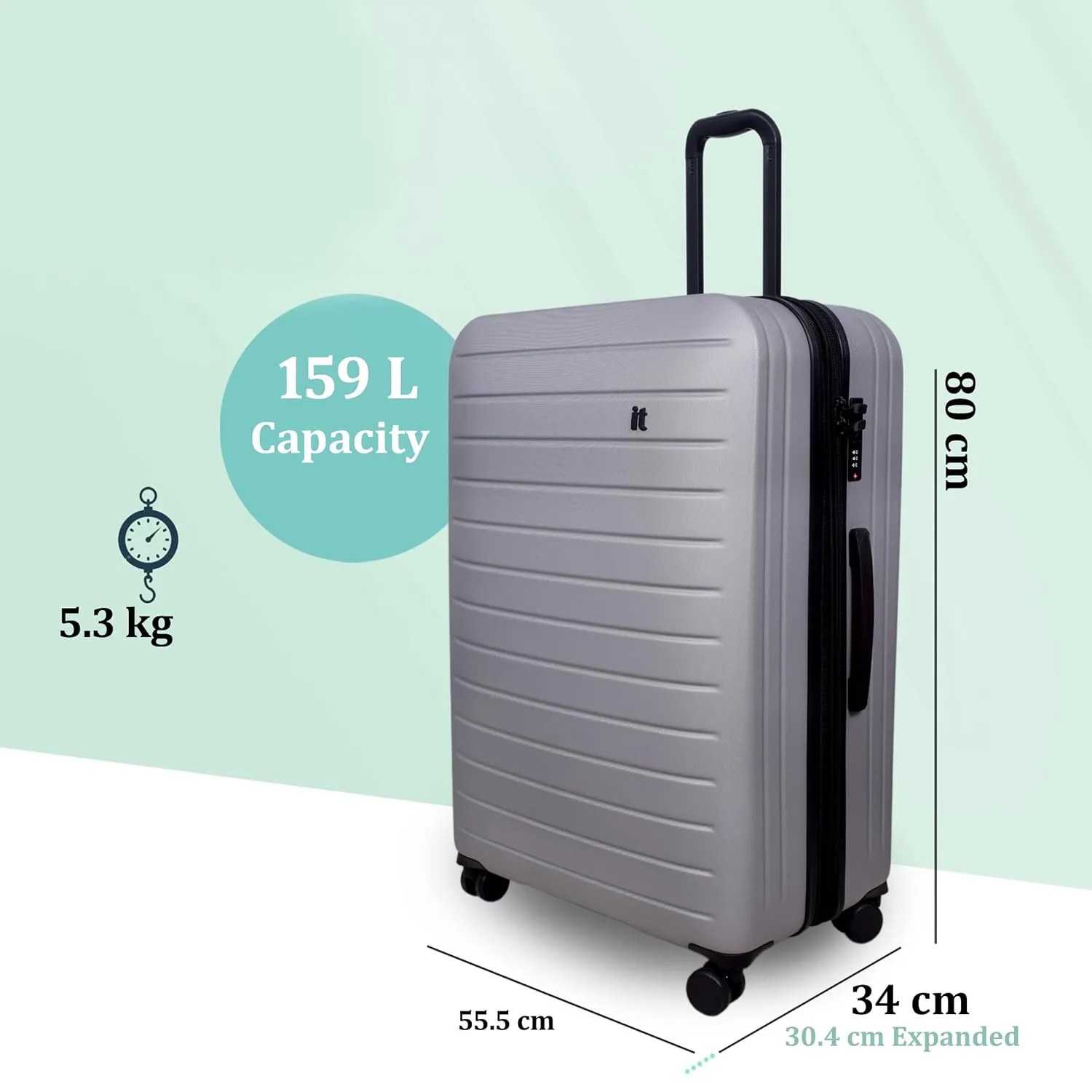 it luggage Legion Silver Grey- Large -80 cms Expandable Hardsided 8 Wheel Trolley Luggage with TSA Lock