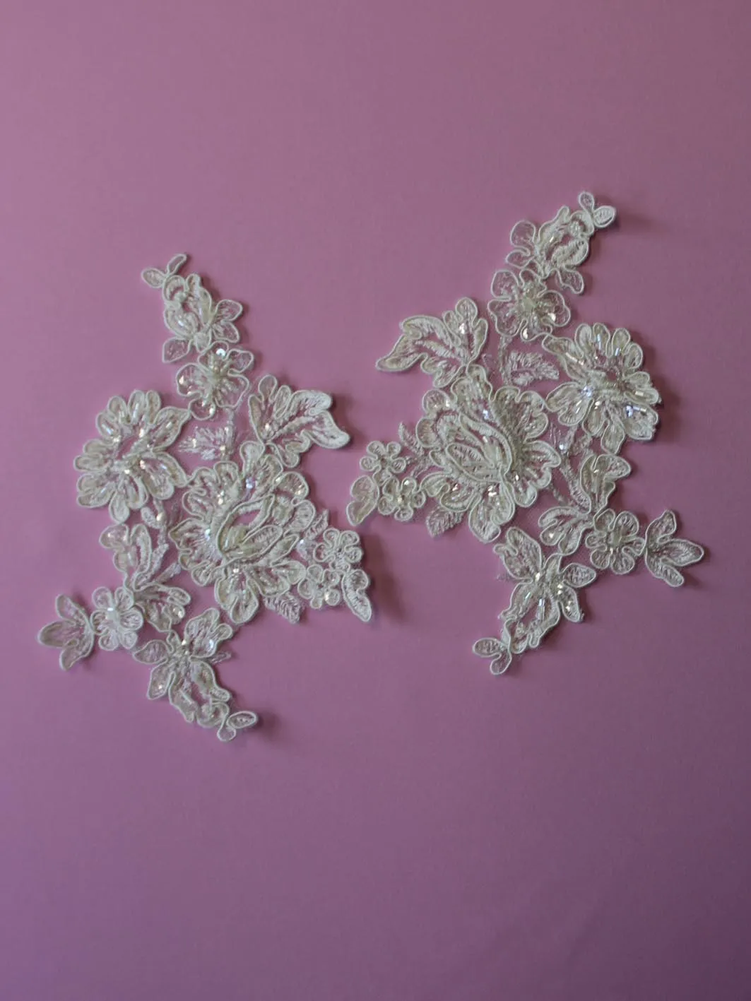 Ivory Beaded Lace Appliques - Victoria (Large)
