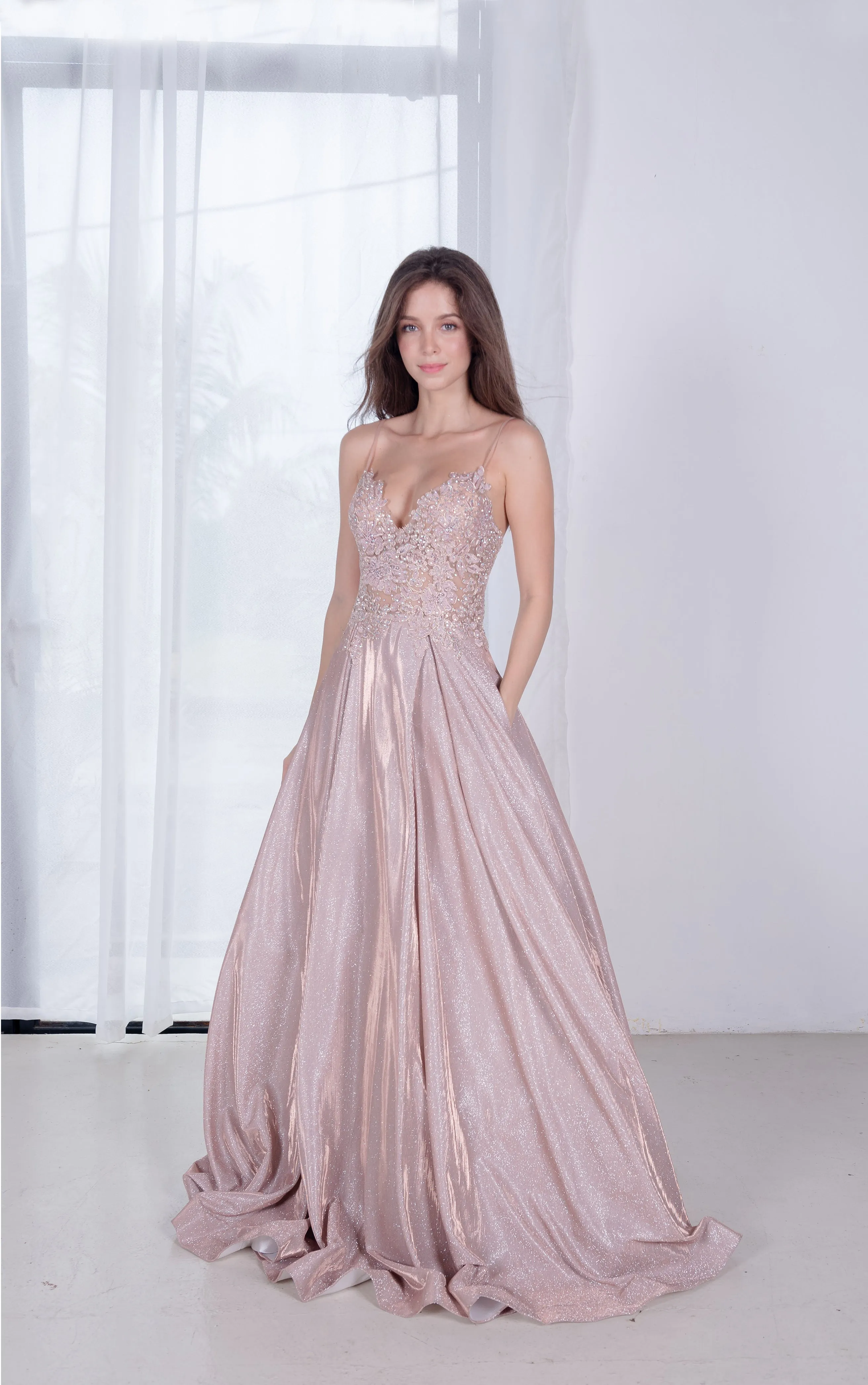 J Hansel Stardust Champagne Pink Gown
