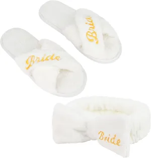 Jaciya Bridal Shower Gifts Bachelorette Party Favors Bride White Slippers Bride Spa Headband Set Bachelorette Gifts for Bride