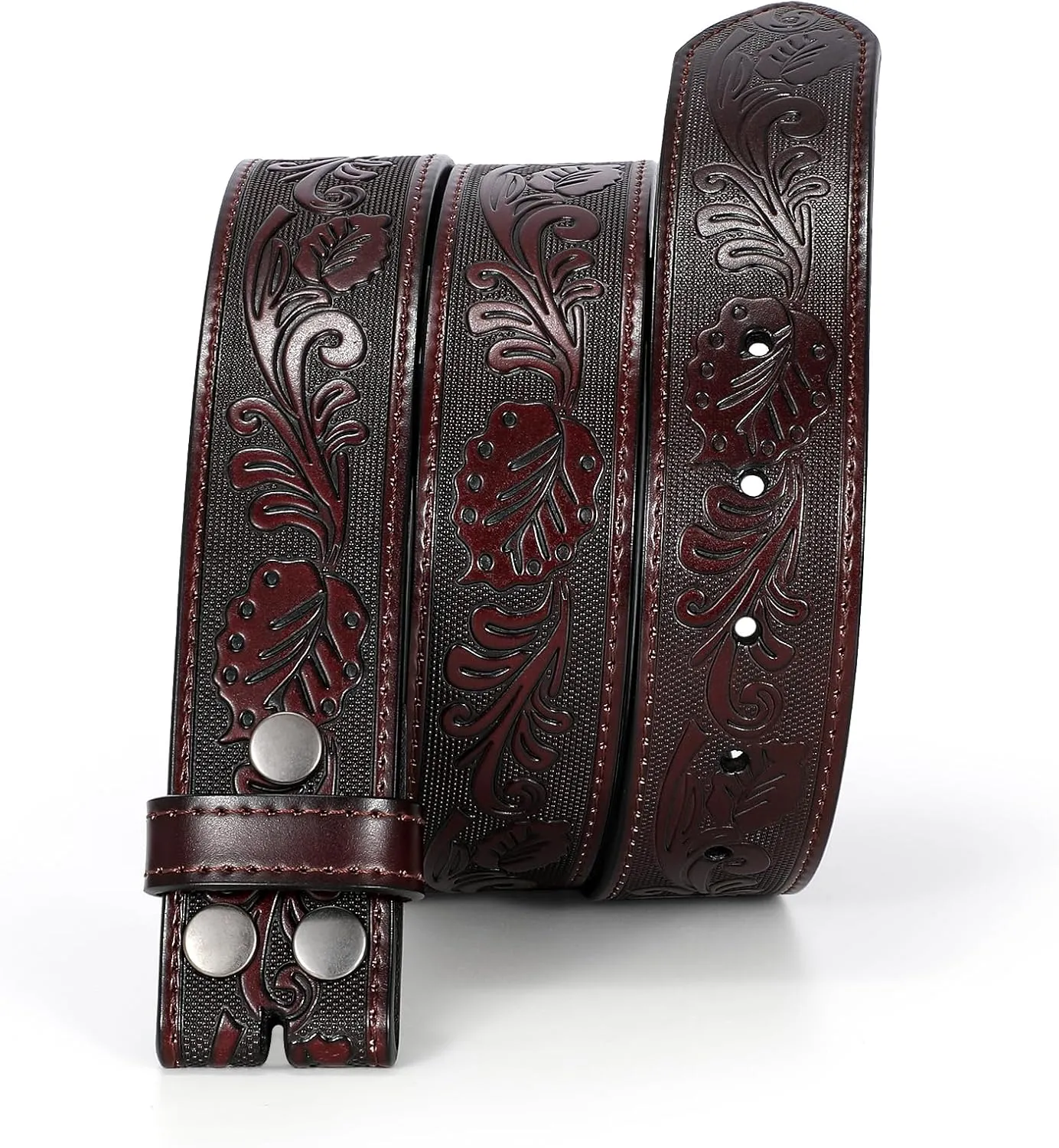 JASGOOD Mens Western Leather Belt Strap Without Buckle 1.5" Vintage Replacement Cowboy Leather Belt Strap with Snap on Buckle