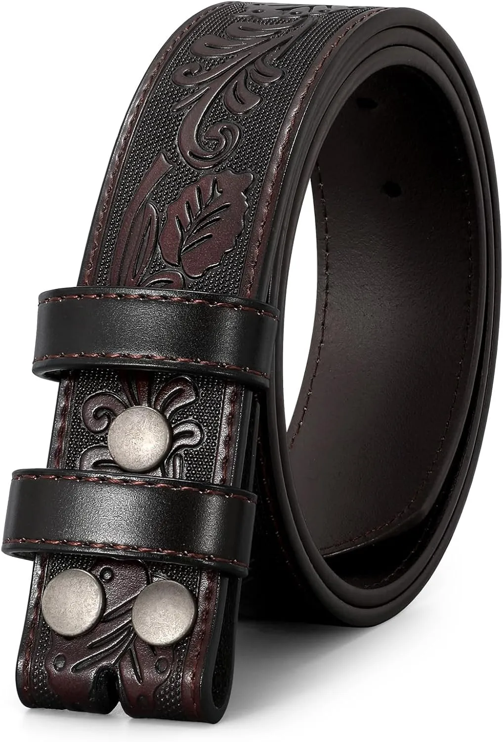 JASGOOD Mens Western Leather Belt Strap Without Buckle 1.5" Vintage Replacement Cowboy Leather Belt Strap with Snap on Buckle