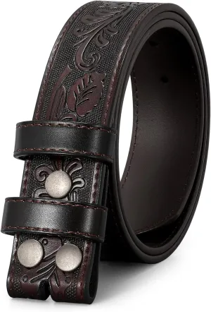 JASGOOD Mens Western Leather Belt Strap Without Buckle 1.5" Vintage Replacement Cowboy Leather Belt Strap with Snap on Buckle