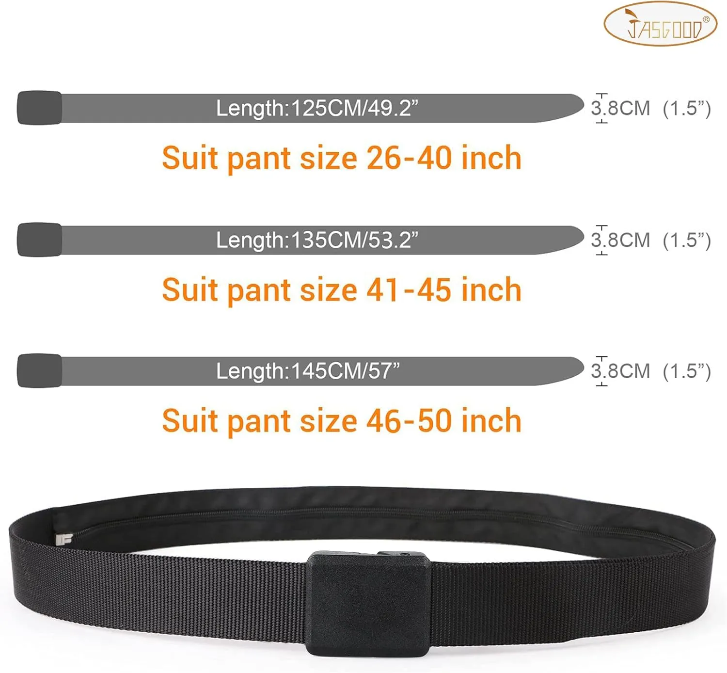 JASGOOD Travel Security Money Belt with Hidden Money Pocket - Cashsafe Anti-Theft Wallet Unisex Nickel free Nylon Belt