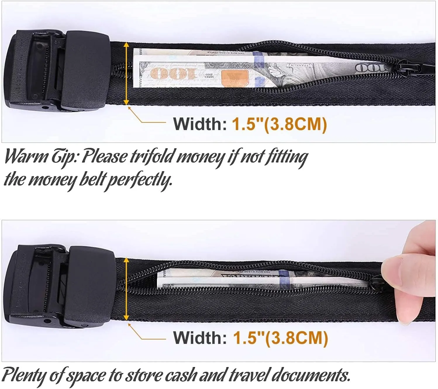 JASGOOD Travel Security Money Belt with Hidden Money Pocket - Cashsafe Anti-Theft Wallet Unisex Nickel free Nylon Belt