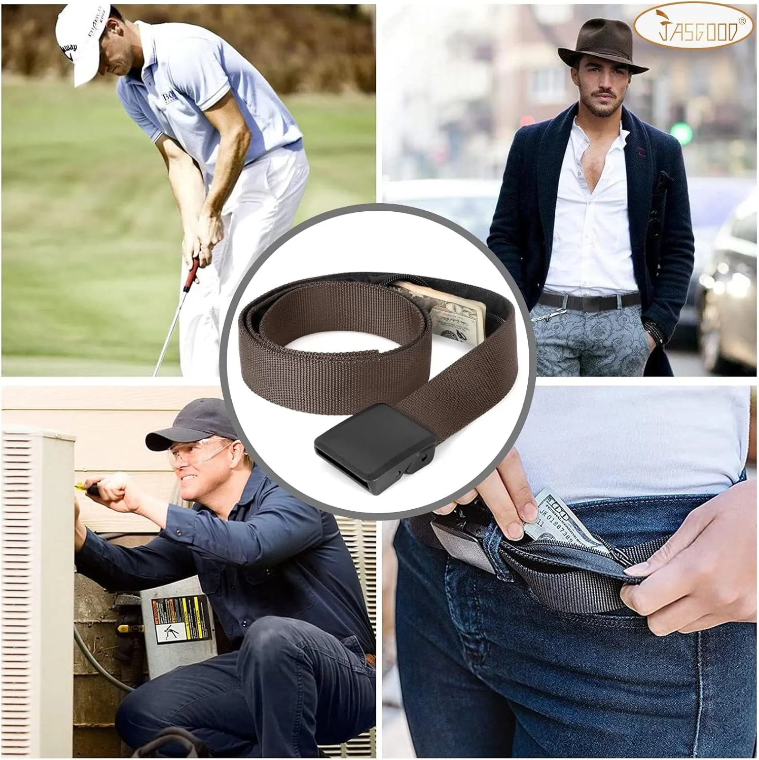 JASGOOD Travel Security Money Belt with Hidden Money Pocket - Cashsafe Anti-Theft Wallet Unisex Nickel free Nylon Belt
