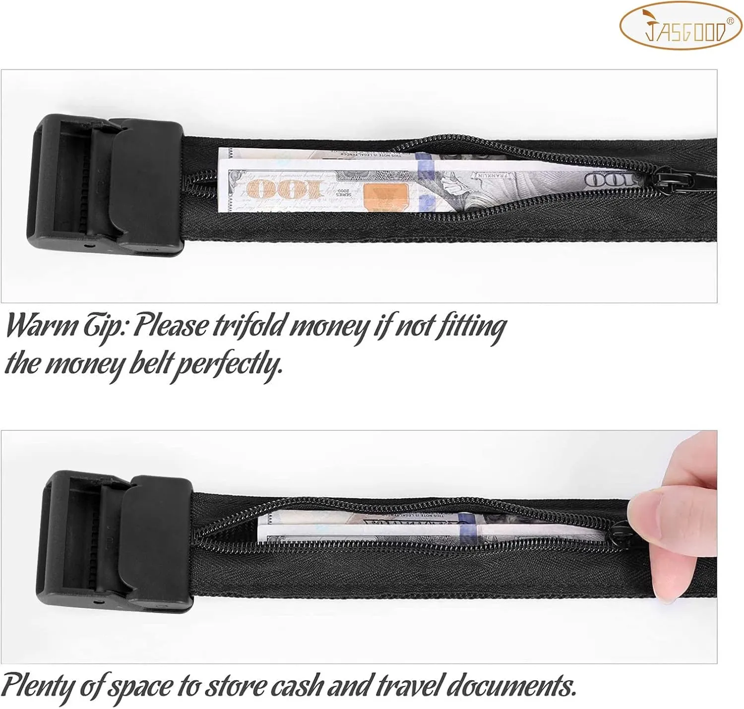 JASGOOD Travel Security Money Belt with Hidden Money Pocket - Cashsafe Anti-Theft Wallet Unisex Nickel free Nylon Belt