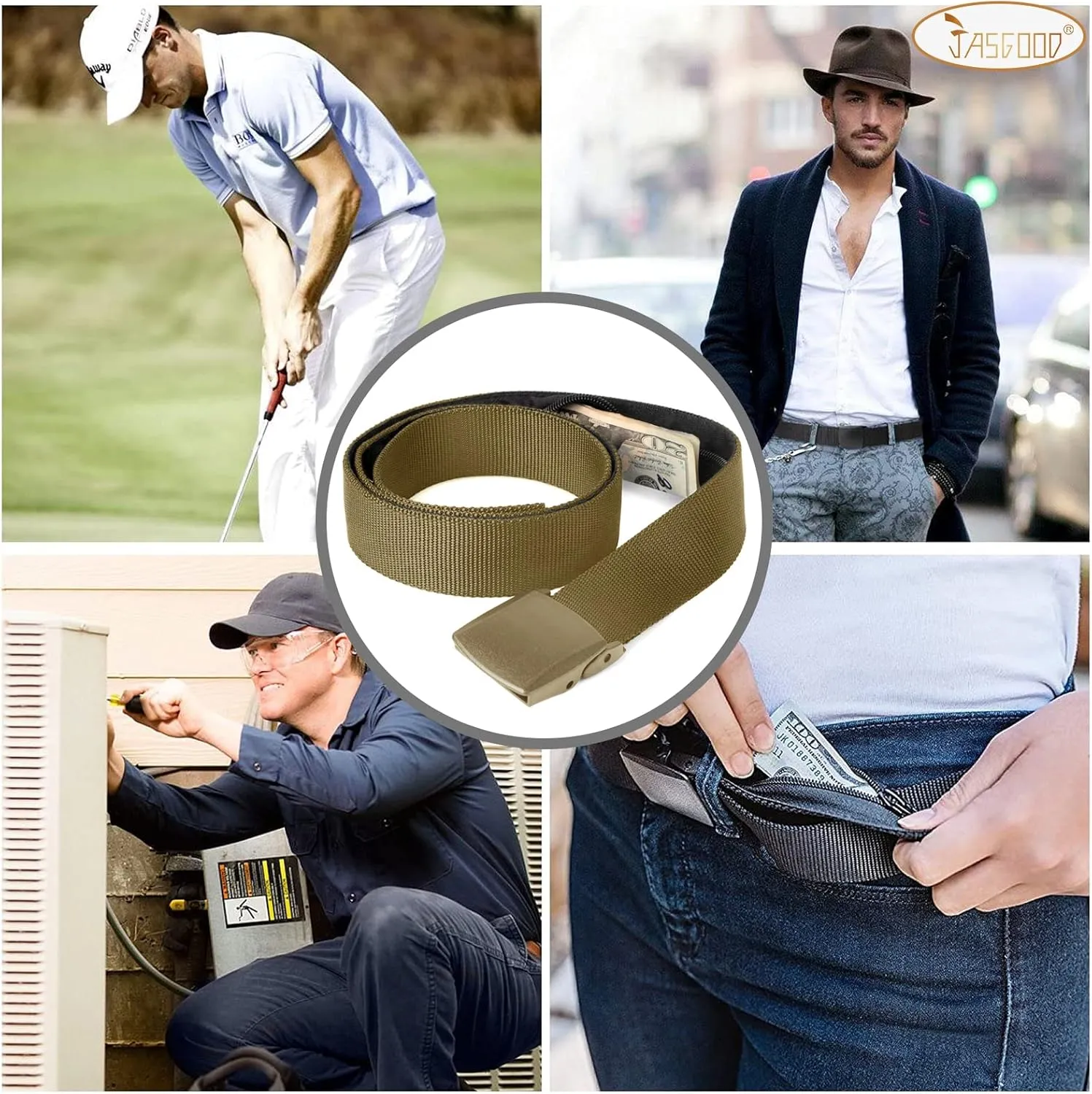 JASGOOD Travel Security Money Belt with Hidden Money Pocket - Cashsafe Anti-Theft Wallet Unisex Nickel free Nylon Belt