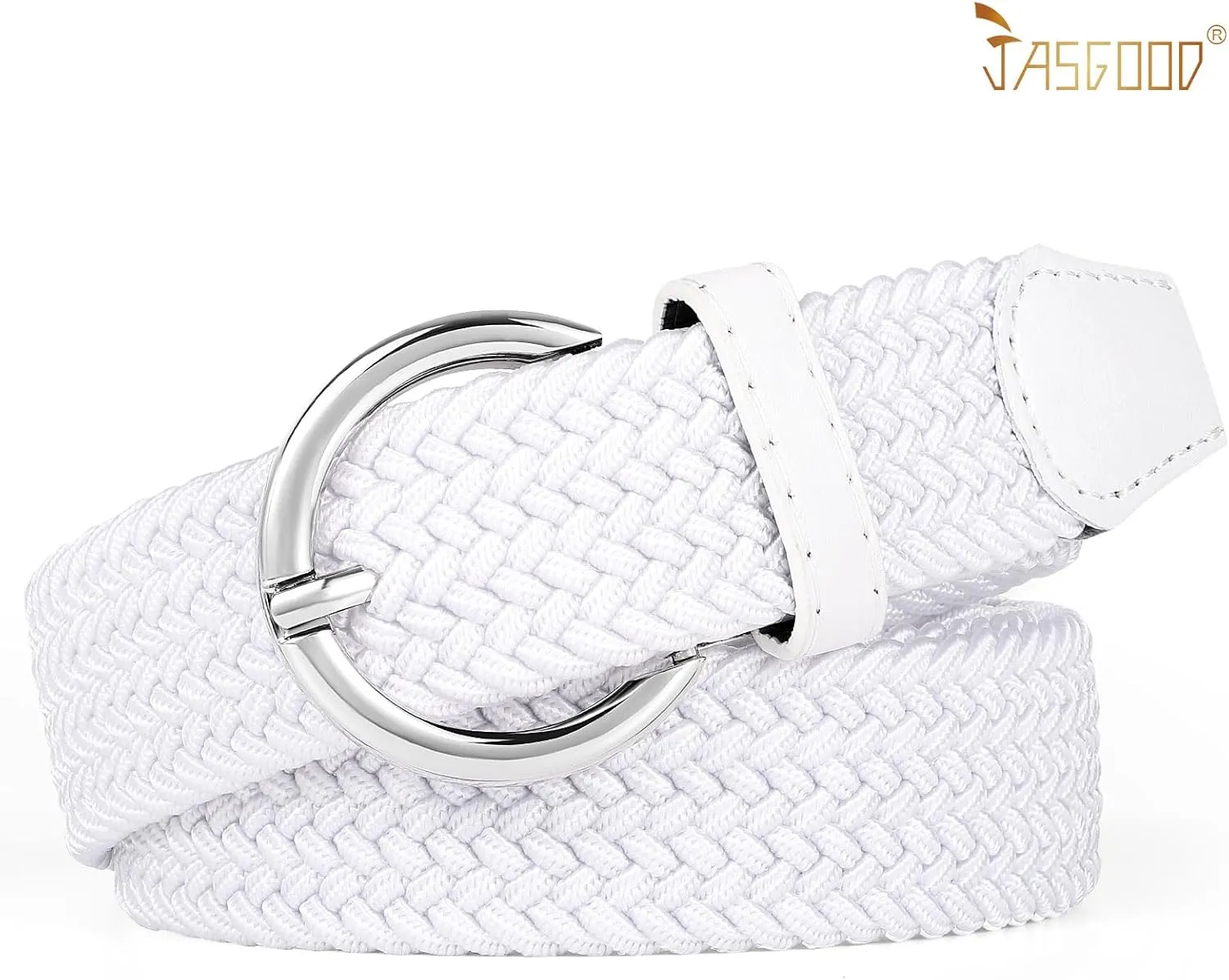 JASGOOD Women Braided Woven Elastic Stretch Belt Canvas Casual Belt for Jeans Pants