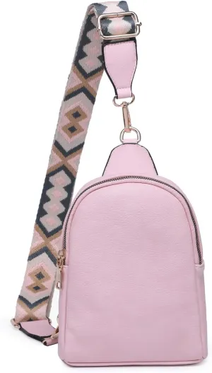 JEN & CO. Ellen Small Sling Bag for Women Vegan Leather Crossbody Fanny Pack Chest Bag with Guitar Strap for Travel