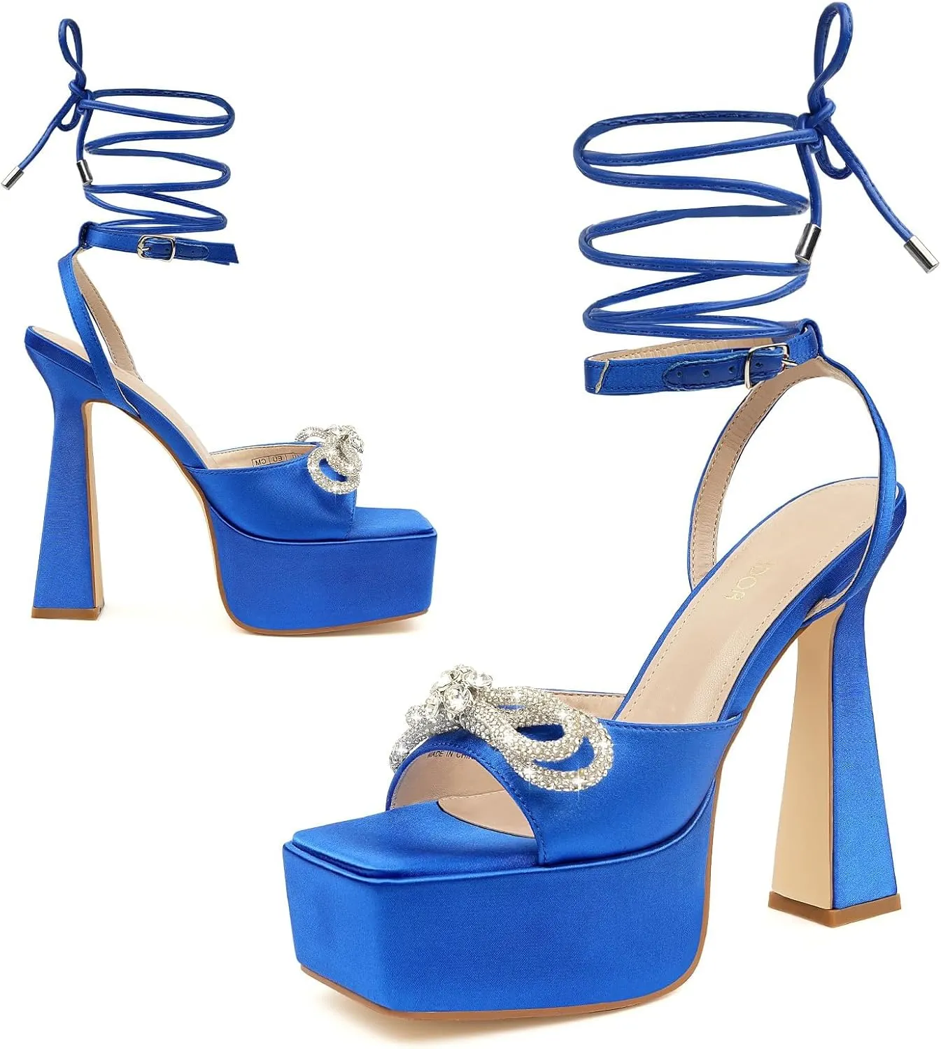 JENN ARDOR Womens Platform Heels Lace Up High Strappy Sandals 5 inch Chunky Prom Shoes Butterfly Heeled for Club Party Date (tie-up/Buckle)