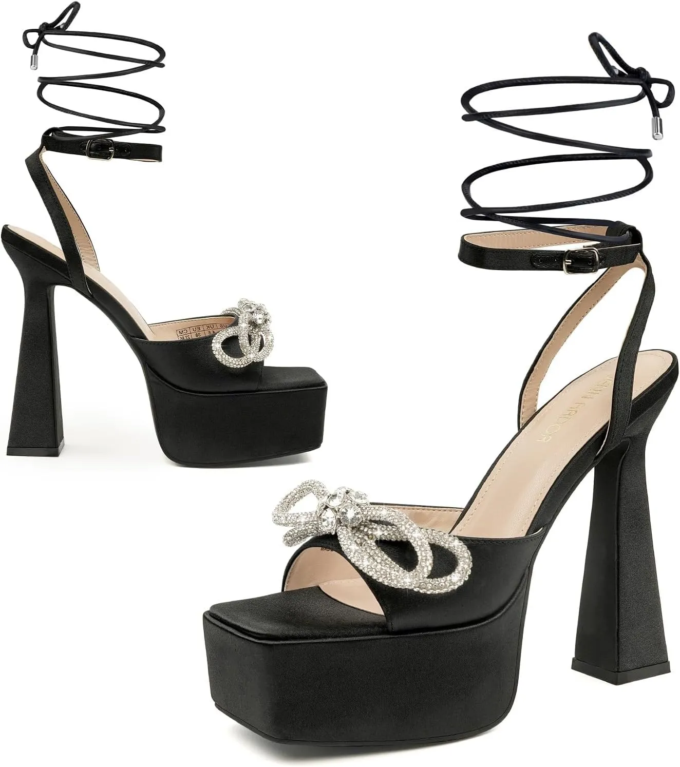 JENN ARDOR Womens Platform Heels Lace Up High Strappy Sandals 5 inch Chunky Prom Shoes Butterfly Heeled for Club Party Date (tie-up/Buckle)