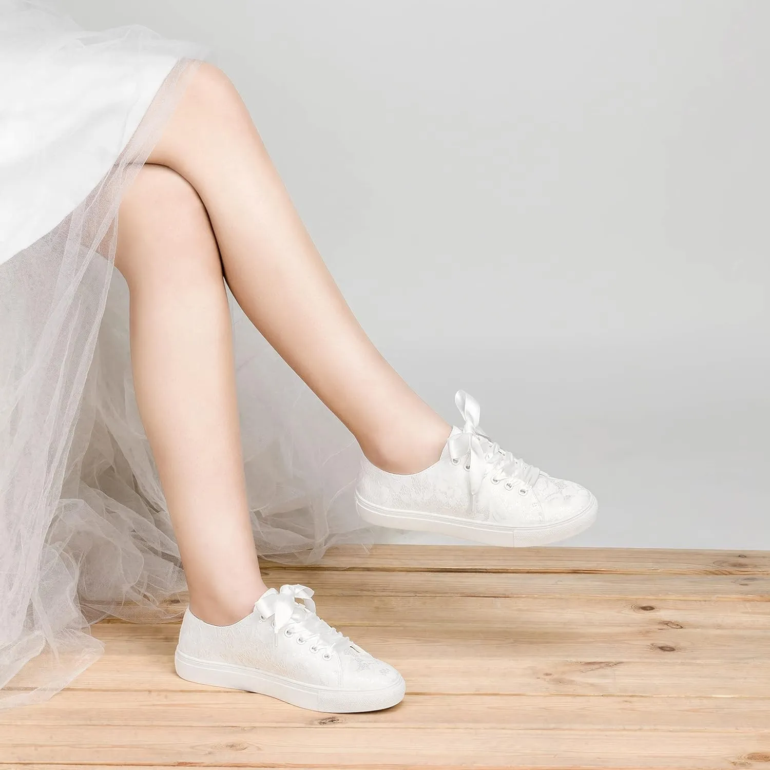 JIAJIA 8831Y Wedding Shoes Bridal Sneakers Flats Bride Tennis Shoes Lace Sneakers - Personalized Customization Available
