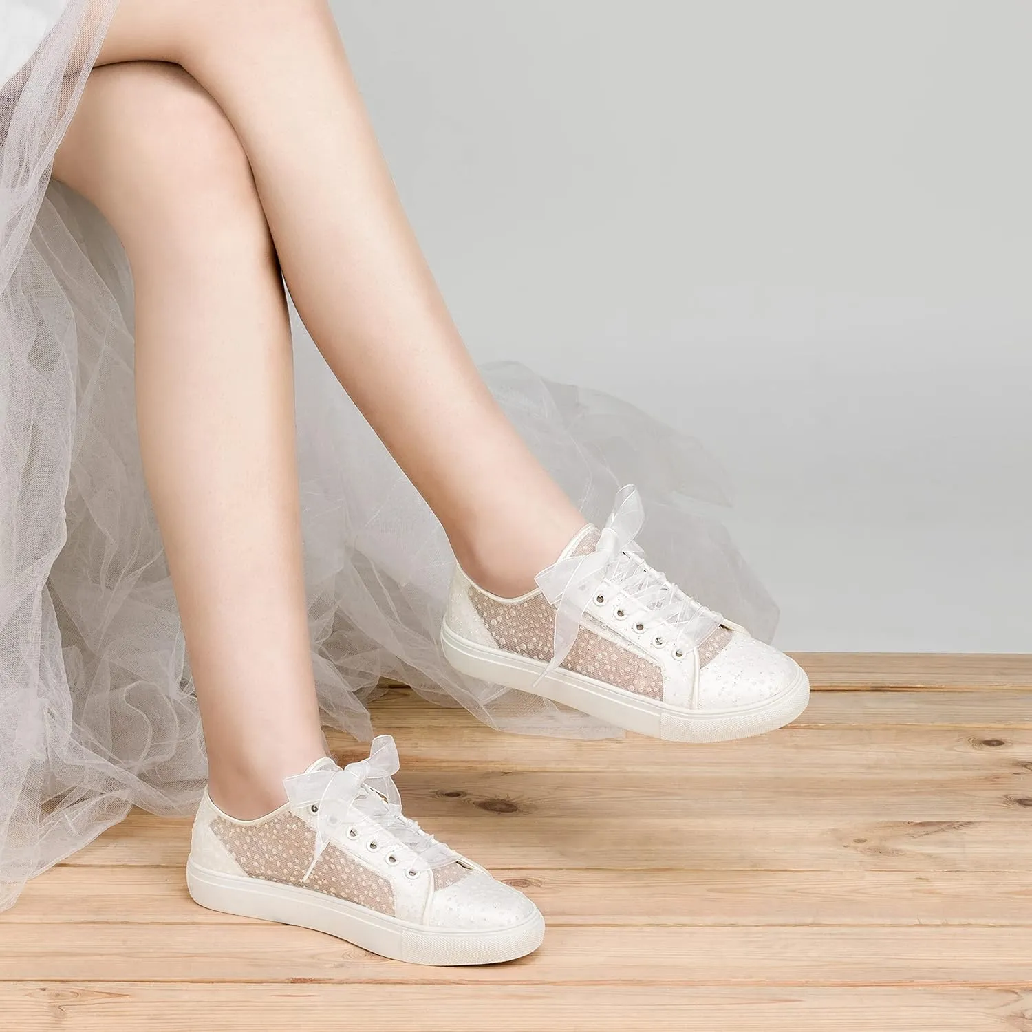 JIAJIA 8832A Wedding Shoes Bridal Sneakers Flats Bride Tennis Shoes Lace Sneakers - Personalized Customization Available