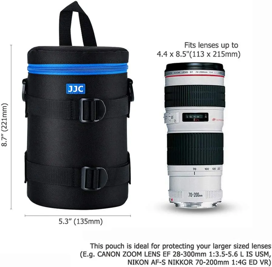 JJC Camera Lens Pouch Case for Canon EF 70-200mm EF 28-300mm EF 70-300mm Nikon Nikkor AF-S 70-200mm AF 80-200mm & More, Zipper Polyester Lens Protective Bag Interior Size 4.3x7.5”