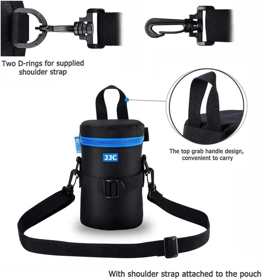 JJC Camera Lens Pouch Case for Canon RF 85mm EF-S 55-250mm EF 24-70mm Nikon Nikkor AF 70-300mm & More, Zipper Polyester Lens Protective Bag Interior Size 3.1x6.1”