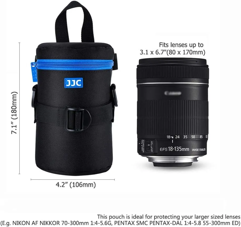 JJC Camera Lens Pouch Case for Canon RF 85mm EF-S 55-250mm EF 24-70mm Nikon Nikkor AF 70-300mm & More, Zipper Polyester Lens Protective Bag Interior Size 3.1x6.1”