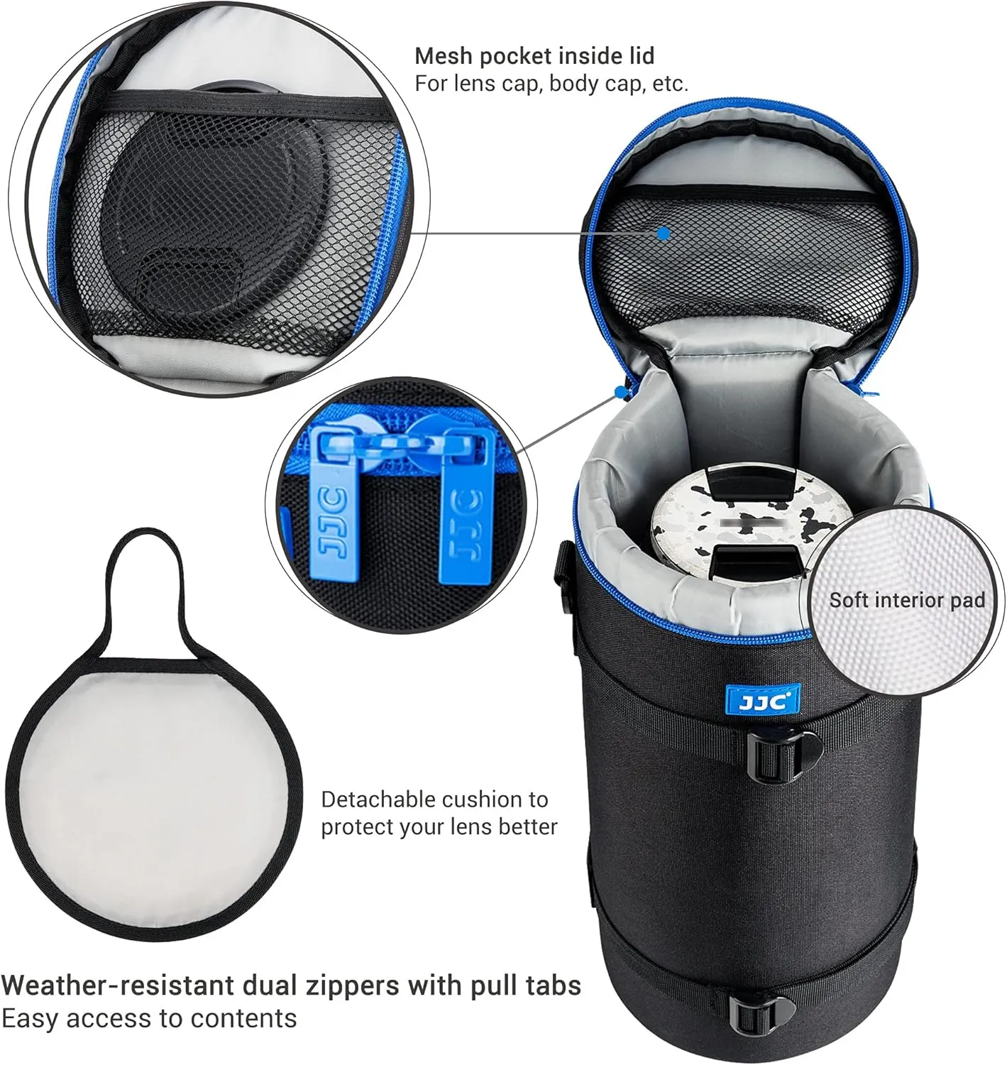 JJC Camera Lens Pouch Case for Sony FE 200-600mm f/5.6-6.3 G OSS Nikon Z 600mm f/6.3 VR S & Nikon Z 180-600mm f/5.6-6.3 VR Lens, Zipper Polyester Lens Protective Bag Interior Size 5.5X14.6”