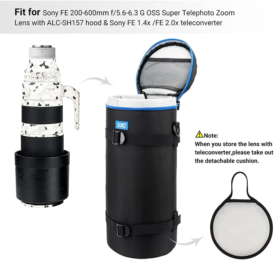 JJC Camera Lens Pouch Case for Sony FE 200-600mm f/5.6-6.3 G OSS Nikon Z 600mm f/6.3 VR S & Nikon Z 180-600mm f/5.6-6.3 VR Lens, Zipper Polyester Lens Protective Bag Interior Size 5.5X14.6”