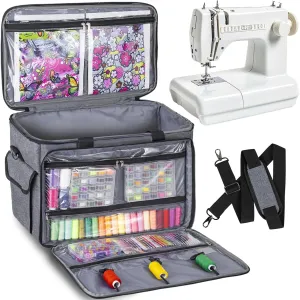 JJRING Sewing Machine Carrying Case, Portable Sewing Machine Bag with Shoulder Strap, Heavy Duty Sewing Machine Tote Suitable for Standard Sewing Machines, Gray