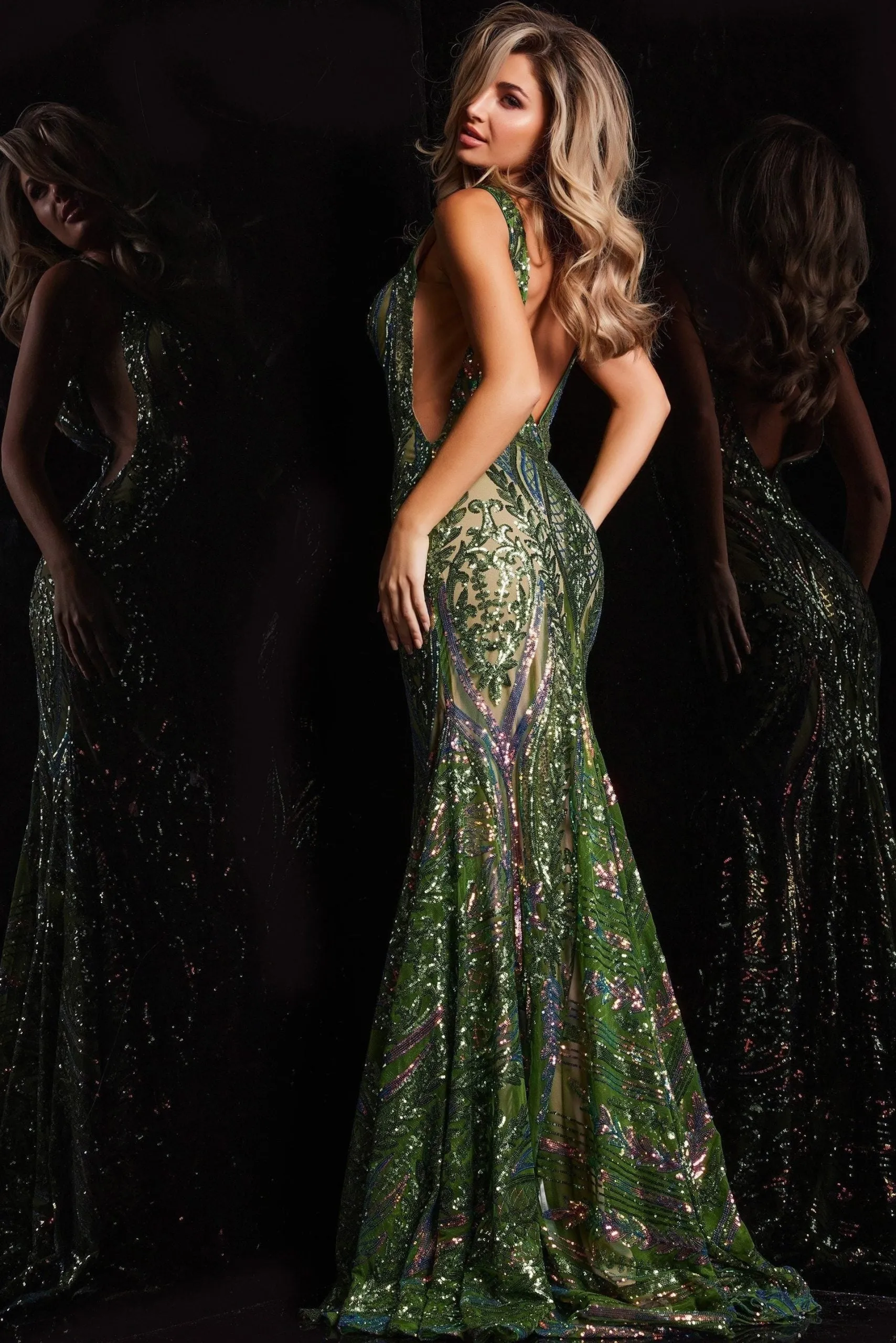 Jovani 22770 Plunging Sequin Prom Dress