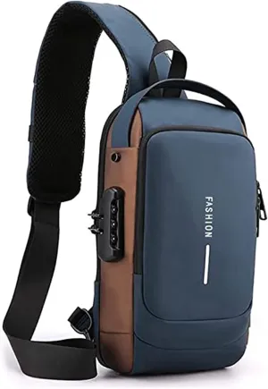 JOYAZ USB Charging Sport Sling Anti-Theft Shoulder Bag, Motorcycle Backpack Crossbody Bags Chest Daypack (Grey with Brown)