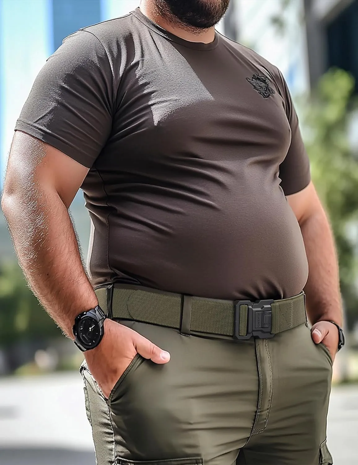 JUKMO Men's Tactical Belt with Lock, Military Work 1.5" Stretch Nylon Web Quick Release Belt with Heavy Duty Seatbelt Buckle