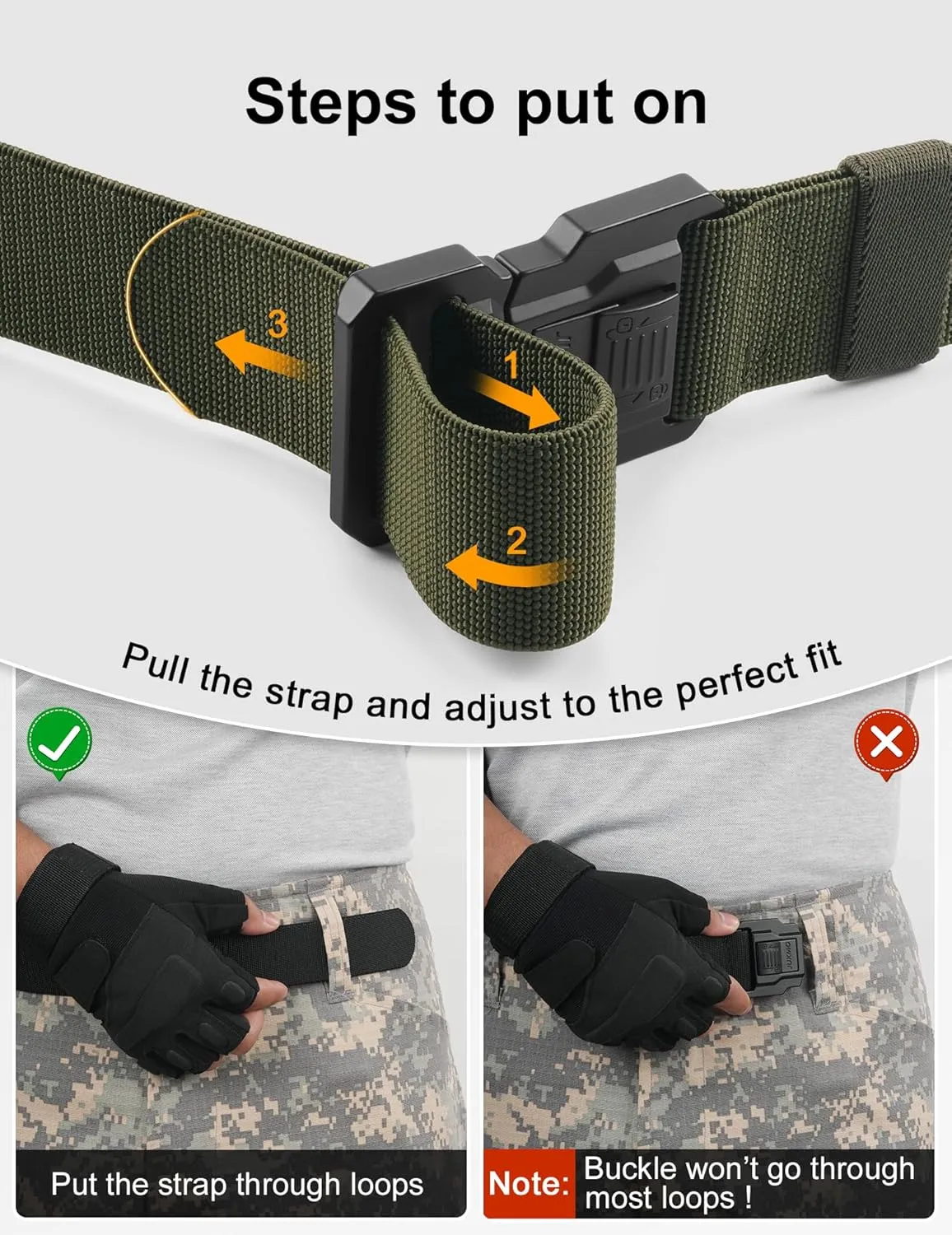 JUKMO Men's Tactical Belt with Lock, Military Work 1.5" Stretch Nylon Web Quick Release Belt with Heavy Duty Seatbelt Buckle