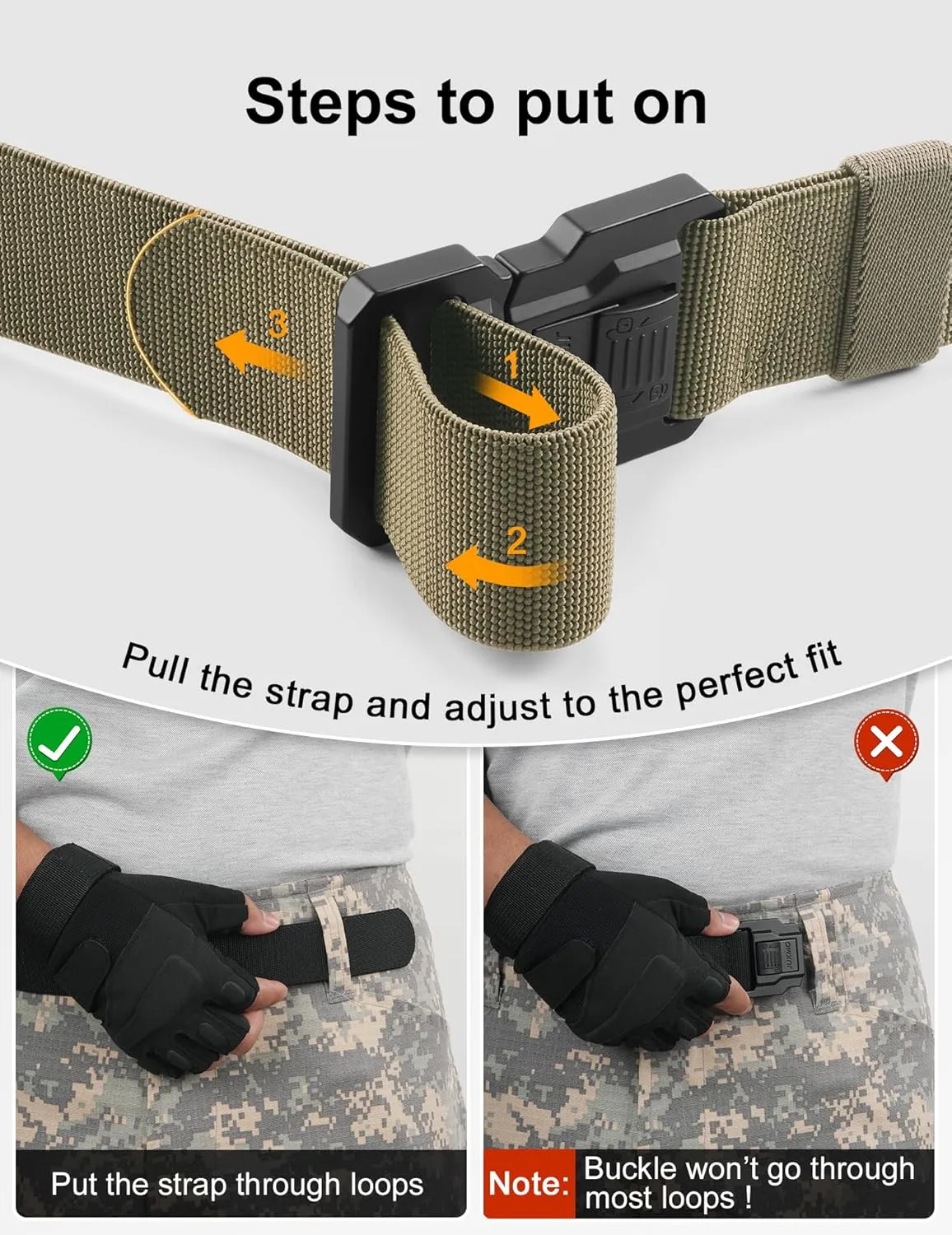 JUKMO Men's Tactical Belt with Lock, Military Work 1.5" Stretch Nylon Web Quick Release Belt with Heavy Duty Seatbelt Buckle