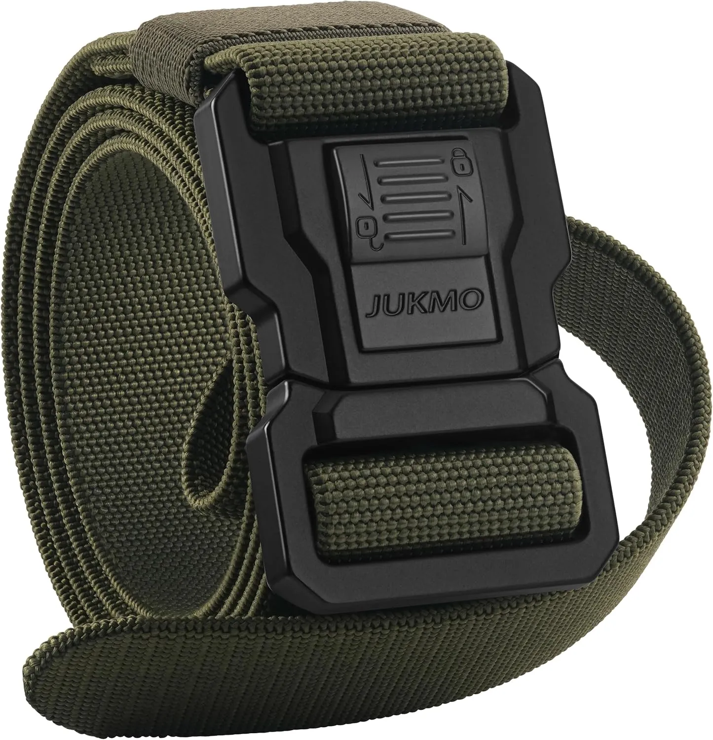 JUKMO Men's Tactical Belt with Lock, Military Work 1.5" Stretch Nylon Web Quick Release Belt with Heavy Duty Seatbelt Buckle