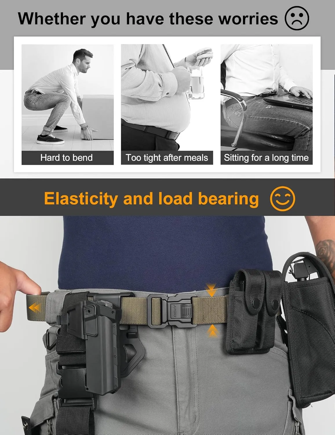 JUKMO Men's Tactical Belt with Lock, Military Work 1.5" Stretch Nylon Web Quick Release Belt with Heavy Duty Seatbelt Buckle