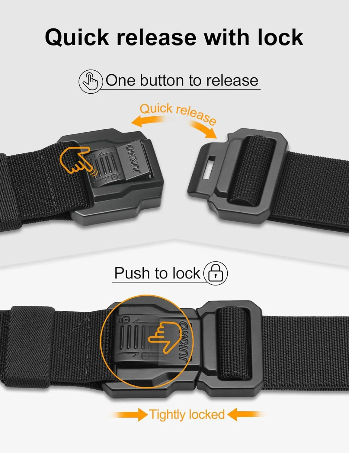 JUKMO Men's Tactical Belt with Lock, Military Work 1.5" Stretch Nylon Web Quick Release Belt with Heavy Duty Seatbelt Buckle
