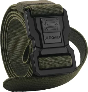 JUKMO Men's Tactical Belt with Lock, Military Work 1.5" Stretch Nylon Web Quick Release Belt with Heavy Duty Seatbelt Buckle