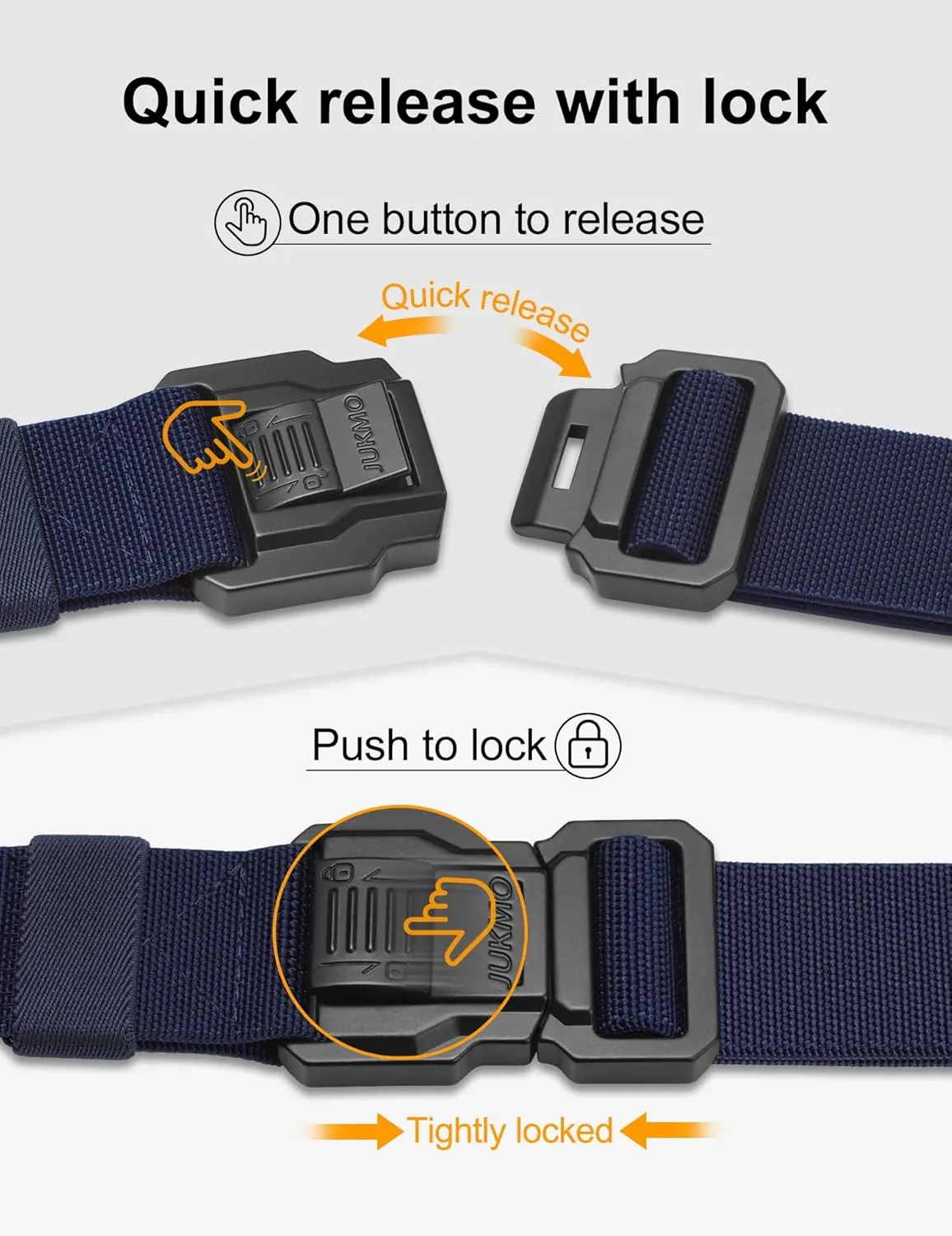 JUKMO Men's Tactical Belt with Lock, Military Work 1.5" Stretch Nylon Web Quick Release Belt with Heavy Duty Seatbelt Buckle