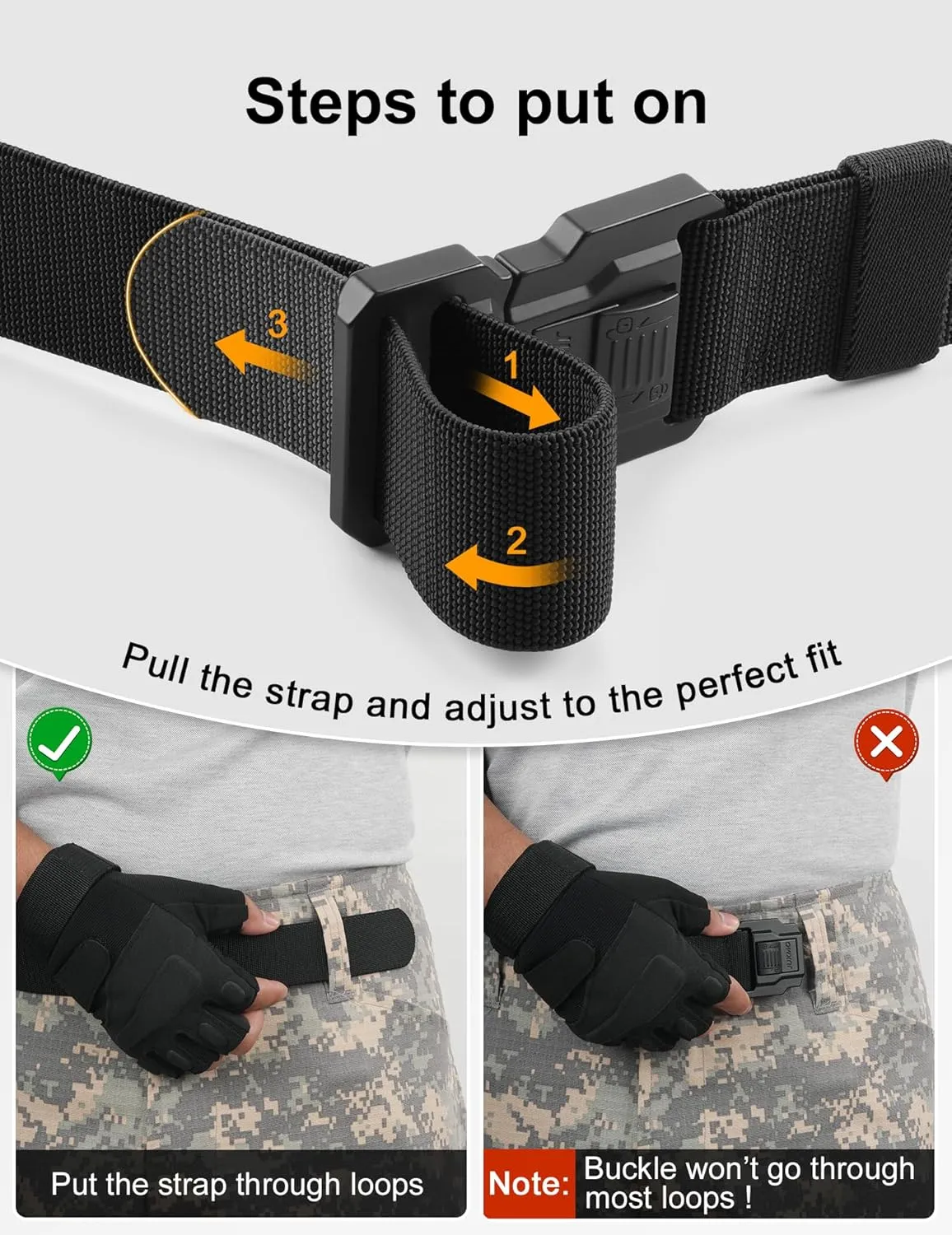 JUKMO Men's Tactical Belt with Lock, Military Work 1.5" Stretch Nylon Web Quick Release Belt with Heavy Duty Seatbelt Buckle