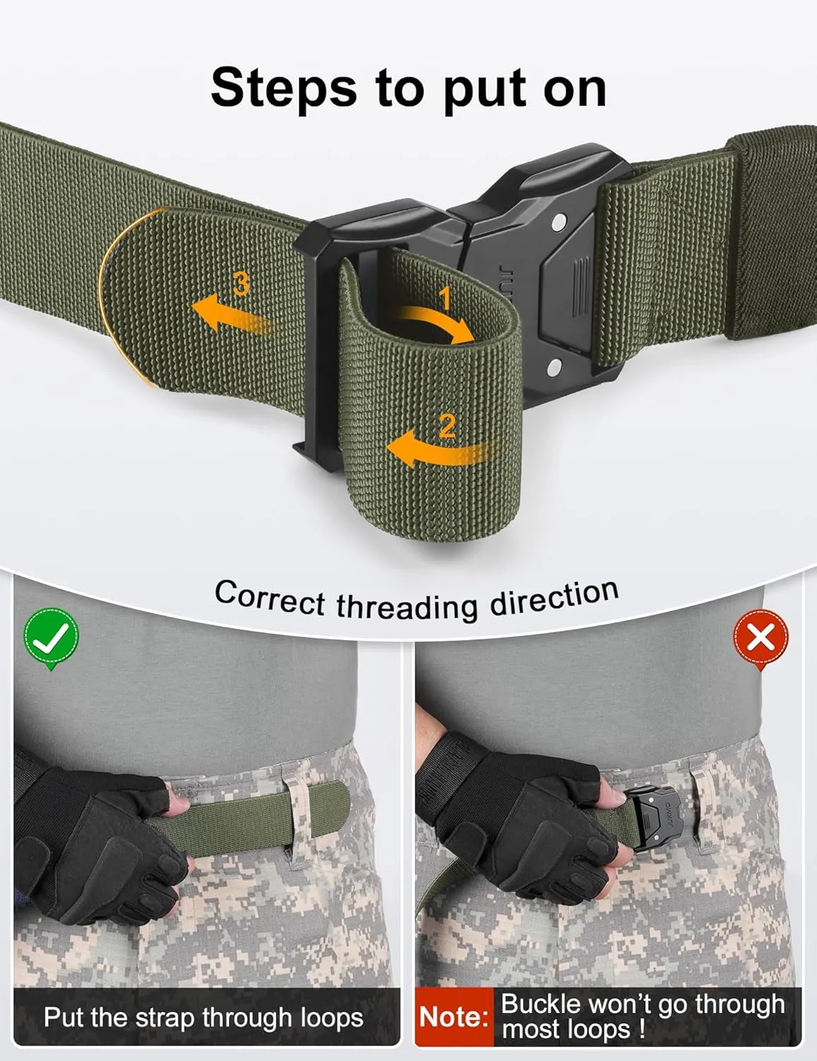 JUKMO Quick Release Tactical Belt, Military Work 1.5" Nylon Web Hiking Belt with Heavy Duty Seatbelt Buckle