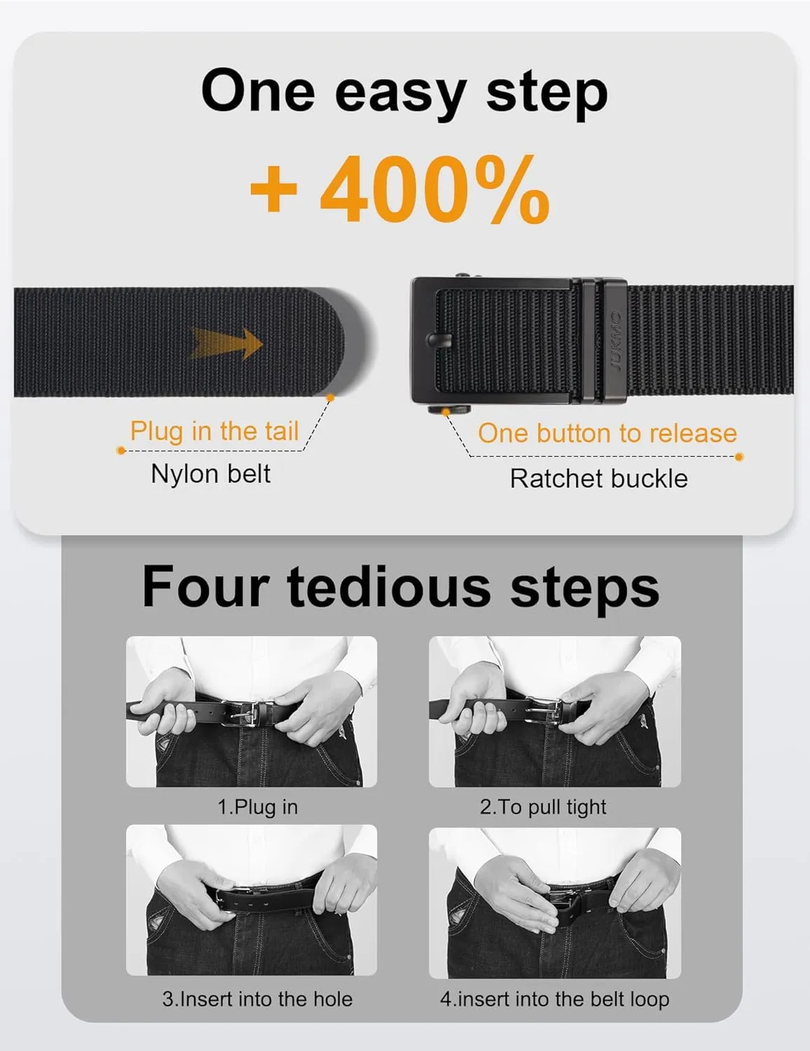 JUKMO Ratchet Golf Belt for Men, Nylon Web Tactical Belt with Automatic Slide Buckle